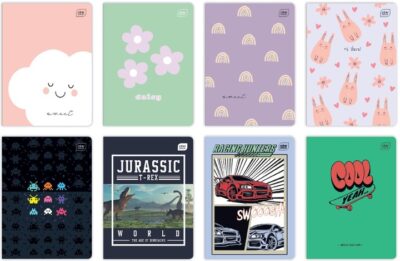 Zeszyt A5, 16  kartek, trzy kolorowe linie, mix