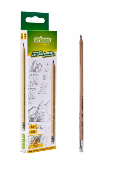 Ołówek naturalny trójkątny z gumką HB Cricco