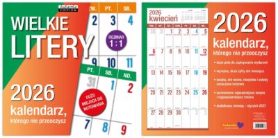 kwadratowy 30x30 cm kalendarz ścienny 2026 Wielkie litery